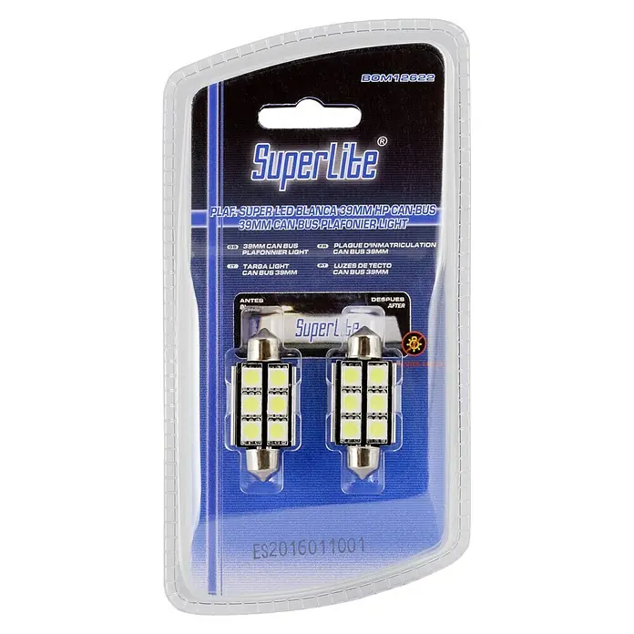 Juego de bombillas de repuesto para vehículo - LED - Bombillas LED CAN-Bus SuperLite de 39 mm: luces blancas brillantes para tu vehículo, ideales para iluminación interior y matrícula.