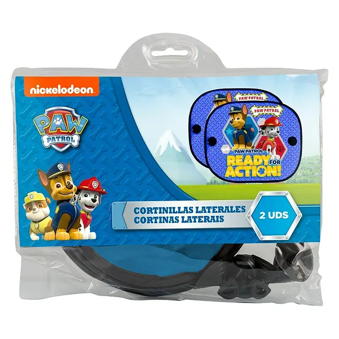 Parasol para el coche Patrulla Canina - 2 ud., Azul, 44 x 36 cm - Imagen del parasol de coche de Paw Patrol para ventanas laterales, ideal para niños. Protege del sol y añade diversión de Paw Patrol al coche.