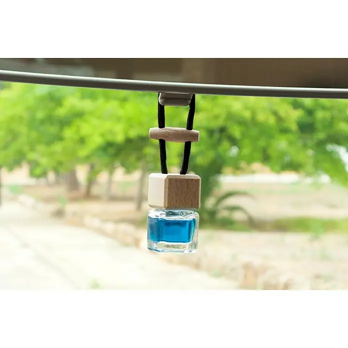 Ambientador de coche para colgar - Vainilla, 8 sem. - Ambientador colgante con líquido azul y detalles de madera, que aporta un toque fresco al interior. Práctico y elegante.