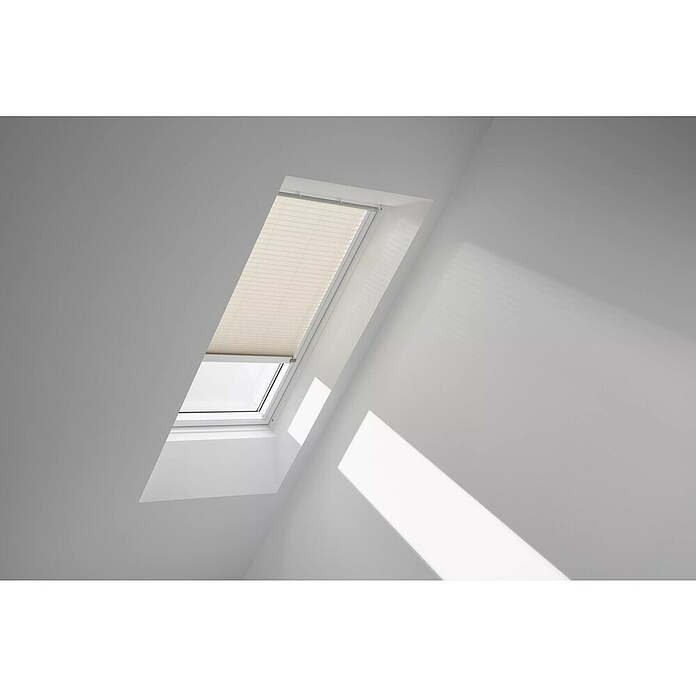 Velux Dachfensterplissee FSL MK12 1259KWL (Farbe: Hellbeige - 1259KWL, Farbe Schiene: Weiß, Solarbetrieben) | BAUHAUS