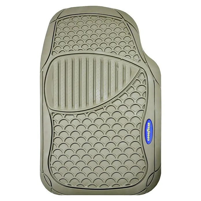 Goodyear Juego de alfombrillas para coche - 4 pzs., Beige - Aquí tienes una alfombrilla beige de Goodyear con un patrón en relieve para una captura óptima de la suciedad en el reposapiés de tu coche.