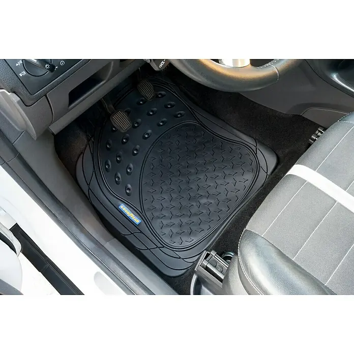 Goodyear Juego de alfombrillas para coche - 3 pzs., Negro - Alfombrilla negra para coche Goodyear con protuberancias y ranuras en el interior de un vehículo.