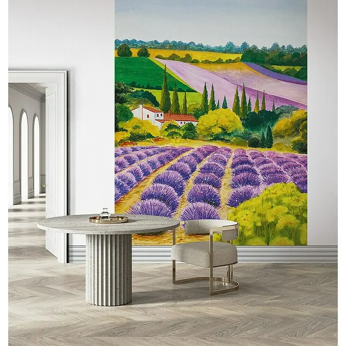 Glööckler Pompöös Provence Fototapete Malerische Lavendelfelder - B x L: 212 x 270 cm, Vlies - Wandbild mit Lavendelfeld-Motiv, das eine entspannende und künstlerische Atmosphäre in jeden Raum bringt. Ideal für Wohnzimmer oder Essbereich.