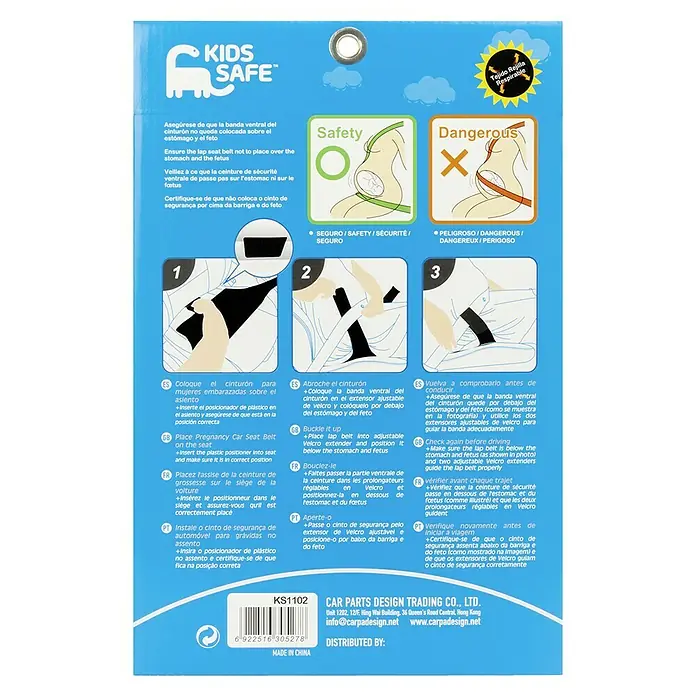 Adaptador de cinturón para embarazadas - Negro - Instrucciones para el uso correcto del cinturón de seguridad para embarazadas KIDS SAFE™ para seguridad en el coche.