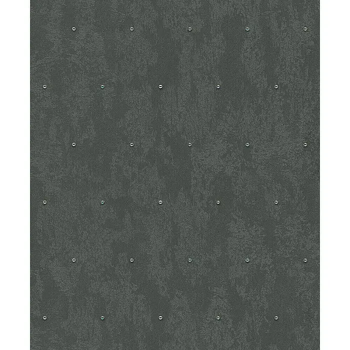 Glööckler Pompöös Provence Vliestapete Glitzersteinchen - Schwarz, Metalloptik, 10,05 x 0,53 m - Grauer, strukturierter Wandhintergrund mit dezenten, metallenen Ziernieten in regelmäßiger Anordnung. Stilvolles und modernes Design.