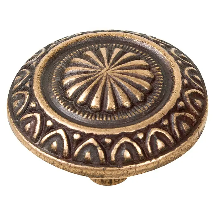 Nesu Pomo para muebles 297BR1 - Tipo de tirador del mueble: Botón, Ø x Al: 34 x 20 mm, Acero - Este tirador decorativo de latón antiguo añade un toque de elegancia vintage a cualquier mueble. Su superficie ornamentada lo hace único.