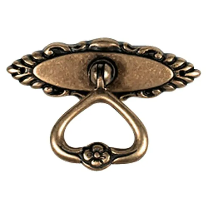 Nesu Tirador para muebles 221C1 - L x An x Al: 7,7 x 5,3 x 1,7 cm, Acero - Tirador de cajón color bronce antiguo con placa ovalada y colgante en forma de corazón con diseño floral para restauración de muebles.