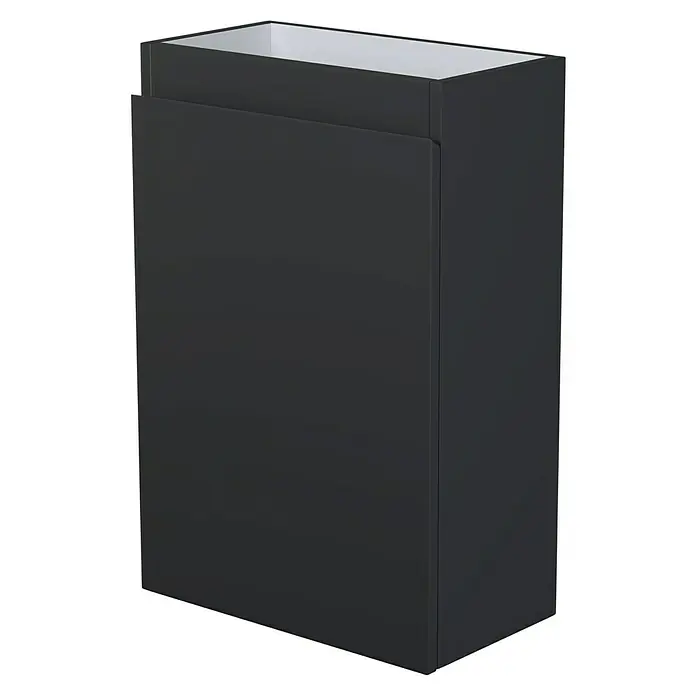 Camargue Espacio Waschtischunterschrank - 40 x 22 x 60 cm, Gama anthrazit matt - Moderner schwarzer Badezimmerschrank mit einem weißen Innenraum, der eine stilvolle und praktische Aufbewahrungslösung bietet.