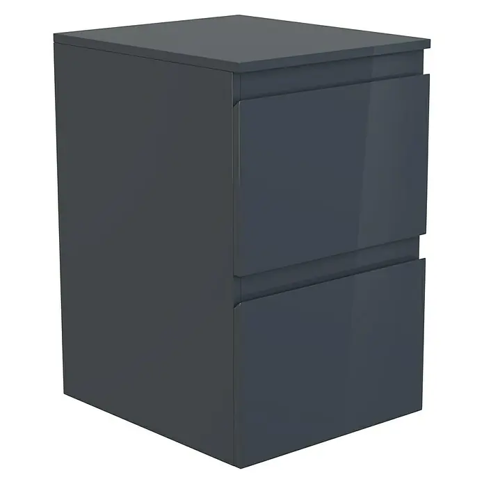 Camargue Espacio Unterschrank - 40 x 46 x 60 cm, Gama anthrazit glänzend - Moderner Nachtschrank in Anthrazit mit zwei Schubladen. Stilvolles Design für das Schlafzimmer.