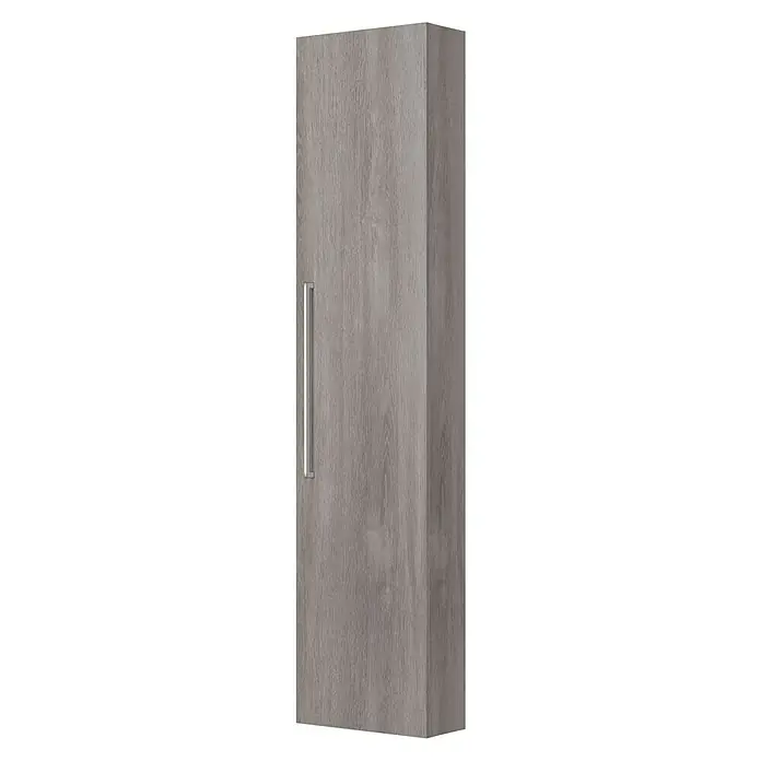 Camargue Espacio Hochschrank - 40 x 17 x 170 cm, Farbe Griff: Chrom, Faro - Grauer Küchenschrank mit vertikalem, silberfarbenem Griff. Das Holzdekor verleiht dem Hängeschrank eine moderne Optik und passt in jede Küche.