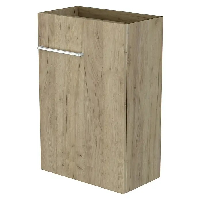 Camargue Espacio Waschtischunterschrank - 40 x 22 x 60 cm, Doce - Hängender Waschtischunterschrank in heller Holzoptik mit einem silbernen Griff für ein modernes Badezimmerdesign.