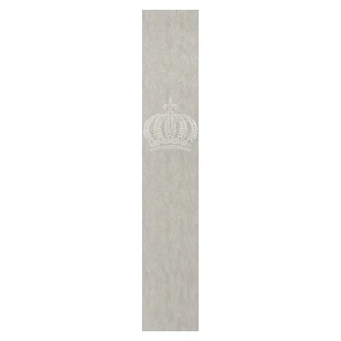 Glööckler Pompöös Provence Vliestapete Panel Krone - Platin, Metalloptik, 3 x 0,53 m - Elegante Tapete mit einem erhabenen, weißen Kronenmuster, die jedem Raum einen Hauch von königlichem Flair verleiht und eine luxuriöse Atmosphäre schafft.