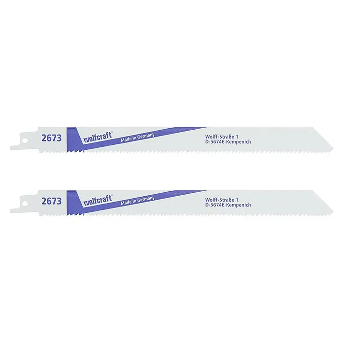 Wolfcraft Säbelsägeblatt - Stahl, Länge: 230 mm, 2 Stk. - Zwei Wolfcraft Säbelsägeblätter 2673, hergestellt in Deutschland, mit Adresse in Kempenich für präzise Schnitte.