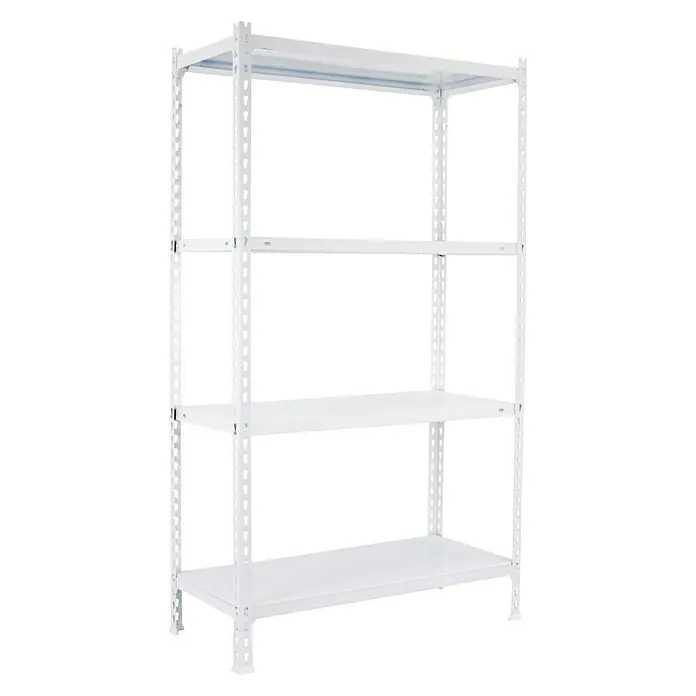 Simonrack Simonclick Estantería metálica Ecoclick Mini - Al x An x Pr: 150 x 80 x 30 cm, Capacidad de carga por balda: 70 kg, Número de baldas: 4 ud., Inserción, Blanco - Una estantería blanca con cuatro estantes que proporcionan almacenamiento adicional para la casa, la oficina o el almacén.