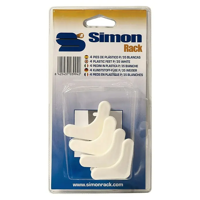 Simonrack Pie de estantería - Blanco, 4 ud. - Patas de plástico blancas Simon Rack, juego de 4, para muebles y estanterías, garantiza estabilidad y protege el suelo.