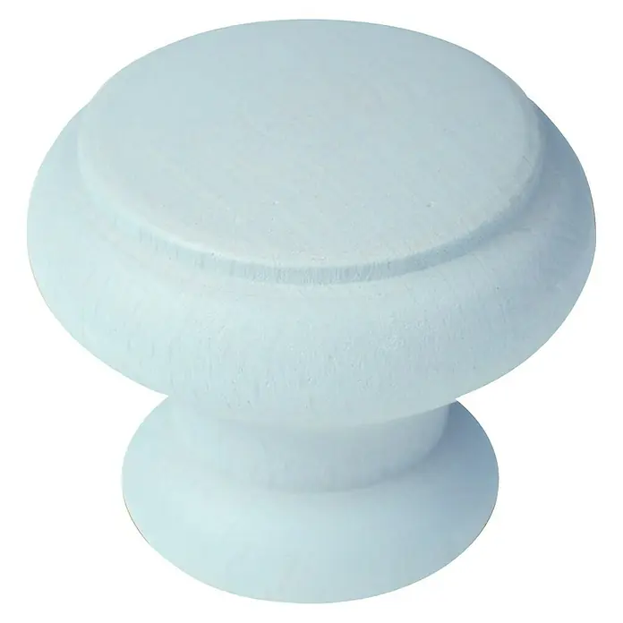 Nesu Pomo para muebles 403AZC - Ø x Al: 40 x 33 mm, Madera - Primer plano de un tirador de madera azul claro para muebles, ideal para cajones o armarios, con una forma suave y redondeada.