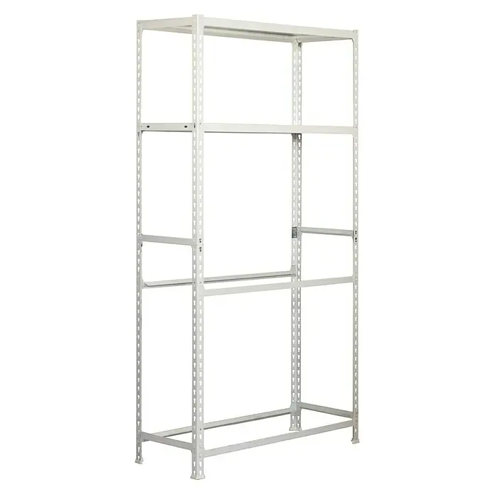 Simonrack Simonauto Estantería para neumáticos Megaplus - Al x An x Pr: 200 x 120 x 40 cm, Capacidad de carga por viga: 180 kg, Número de baldas: 2 ud., Inserción, Blanco - Estantería metálica blanca vacía con varios niveles, ideal para almacenamiento y organización en áreas comerciales o privadas.
