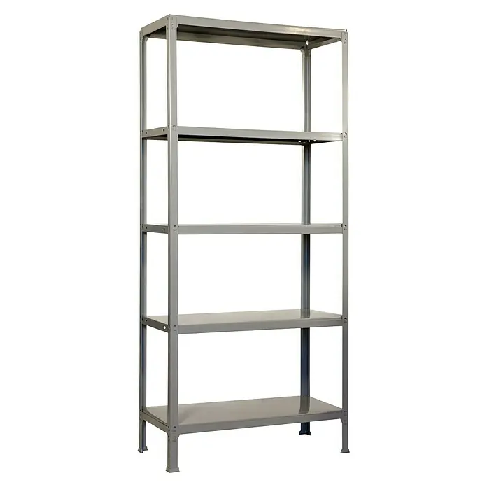 Simonrack Simonhome Estantería metálica Fileclick Plus - Al x An x Pr: 180 x 100 x 36 cm, Número de baldas: 5 ud., Inserción, Gris - Imagen de una estantería metálica gris con cinco estantes para fines de almacenamiento.