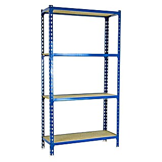 Simonrack Simonclick Metallregal Maderclick (H x B x T: 150 x 90 x 50 cm, Traglast pro Boden: 150 kg, Anzahl Böden: 4 Stk., Stecken, Blau)