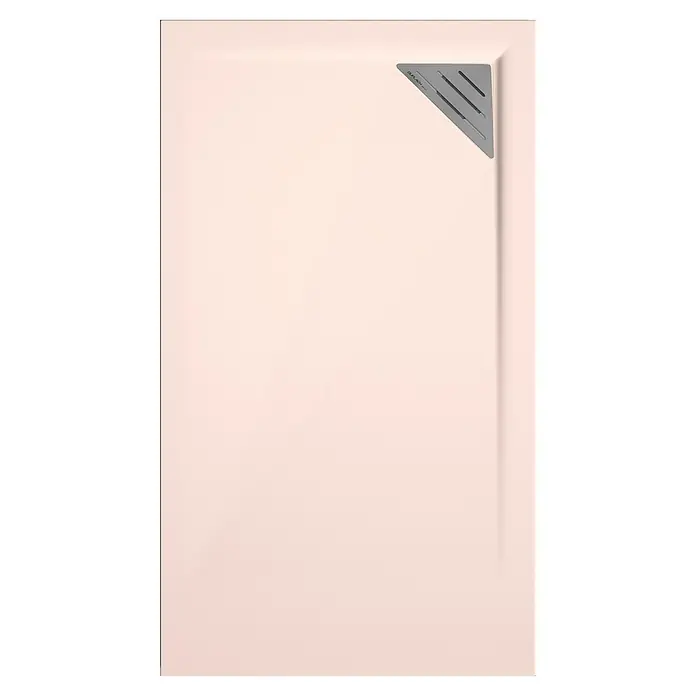 Duplach Plato de ducha Mio - L x An: 110 x 90 cm, Material compuesto, Crema, Rejilla a la derecha - Plato de ducha rectangular en rosa suave con una rejilla de desagüe triangular gris en la esquina. Diseño simple y moderno.