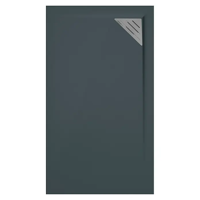 Duplach Plato de ducha Mío - L x An: 70 x 70 cm, Material compuesto, Antracita, Rejilla a la derecha - Plato de ducha gris con una cubierta de desagüe triangular de acero inoxidable moderna para un diseño de baño elegante.