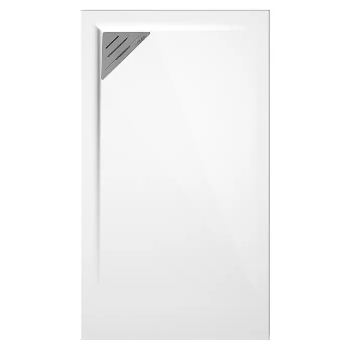 Duplach Plato de ducha Mío - L x An: 70 x 70 cm, Material compuesto, Blanco, Rejilla a la izquierda - Plato de ducha blanco con estante triangular en la esquina, perfecto para baños modernos. Diseño elegante para una experiencia de ducha relajante.