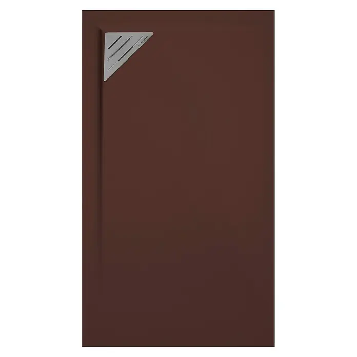 Duplach Plato de ducha Mío - L x An: 80 x 70 cm, Material compuesto, Chocolate, Rejilla a la izquierda - Plato de ducha marrón con detalle triangular gris en la esquina. El diseño es moderno y minimalista.