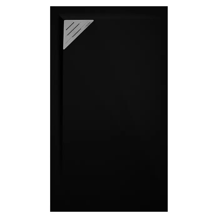 Duplach Plato de ducha Mío - L x An: 90 x 90 cm, Material compuesto, Negro, Rejilla a la izquierda - Elegante plato de ducha negro con diseño moderno y desagüe práctico, ideal para baños contemporáneos.
