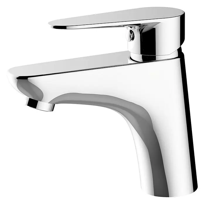 Cosmobath Grifo de lavabo Duncan - Cromo, Brillante - Primer plano de un reluciente grifo cromado con un diseño elegante, ideal para baños y cocinas modernos.