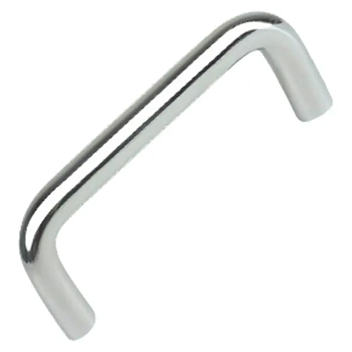 Nesu Tirador para muebles 64401 - L x An x Al: 7,2 x 2,8 x 0,8 cm, Acero, Cromo, Distancia entre orificios: 64 mm - Primer plano de un tirador de mueble plateado brillante con un diseño moderno y minimalista. Ideal para armarios y cajones.