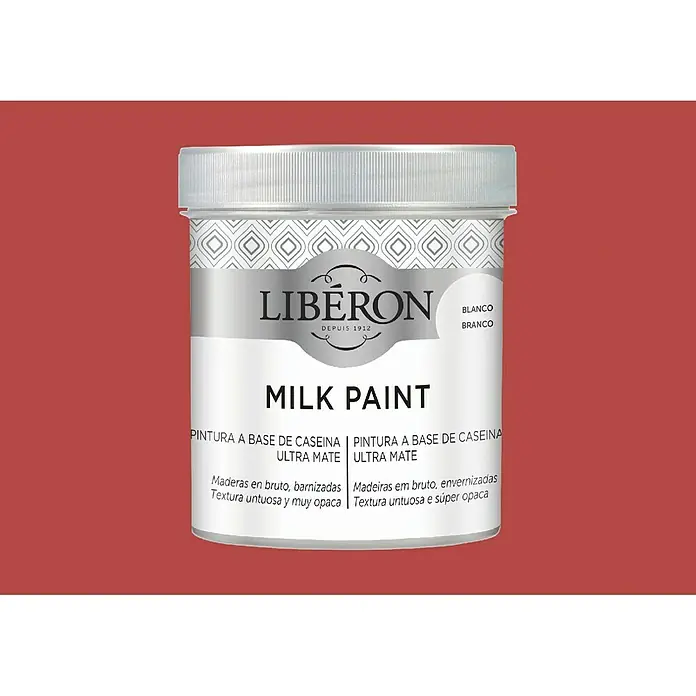 Libéron Pintura Milk paint - Amapola, 500 ml, Mate - Bote de pintura Milk Paint de Liberon, pintura de leche blanca para maderas brutas y barnizadas, para una textura mate aterciopelada.