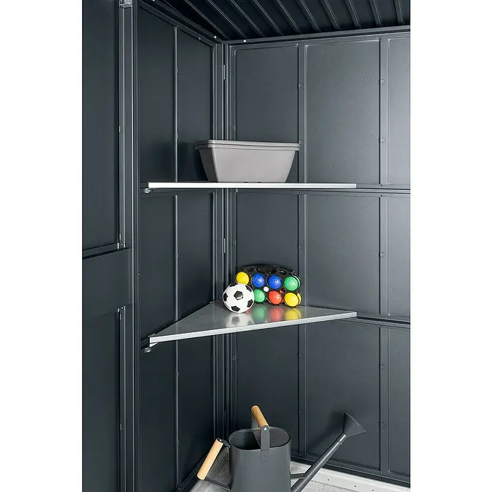 EcoStar Eckregal - L x B: 62,2 x 62,2 cm, Passend für: EcoStar Gerätehäuser - Regalsystem für den Außenbereich, ideal zur Aufbewahrung von Gartengeräten und Spielzeug. Praktische Aufbewahrungslösung für Ihren Garten.