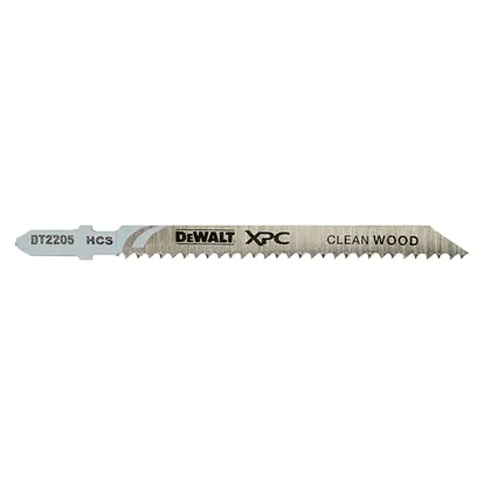 DeWalt Hoja de sierra de calar DT2205-QZ - Madera / madera aglomerada - La imagen muestra una hoja de sierra de calar DEWALT XPC DT2205 HCS para cortes limpios en madera, ideal para trabajos de precisión.