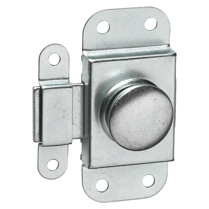 Abus Pestillo deslizante DRC35 - Puerta interior, Plateado - Primer plano de un pestillo giratorio de color plateado con placa de montaje, sobre un fondo negro.