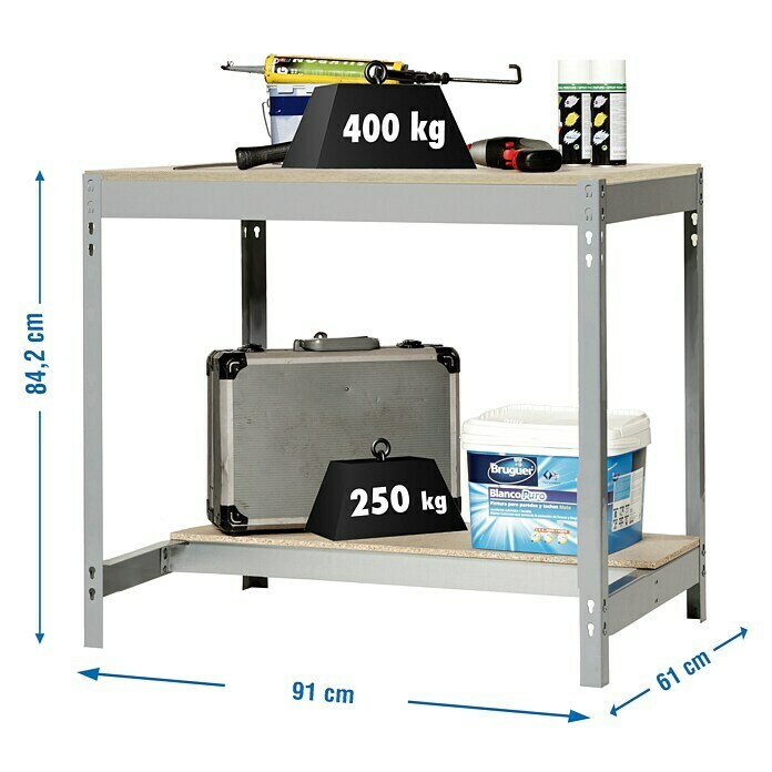 Simonrack Simonwork Banco de trabajo BT0 (L x Al: 61 x 84,2 cm, Ancho: 91 cm, Capacidad de carga: 600 kg, Gris)