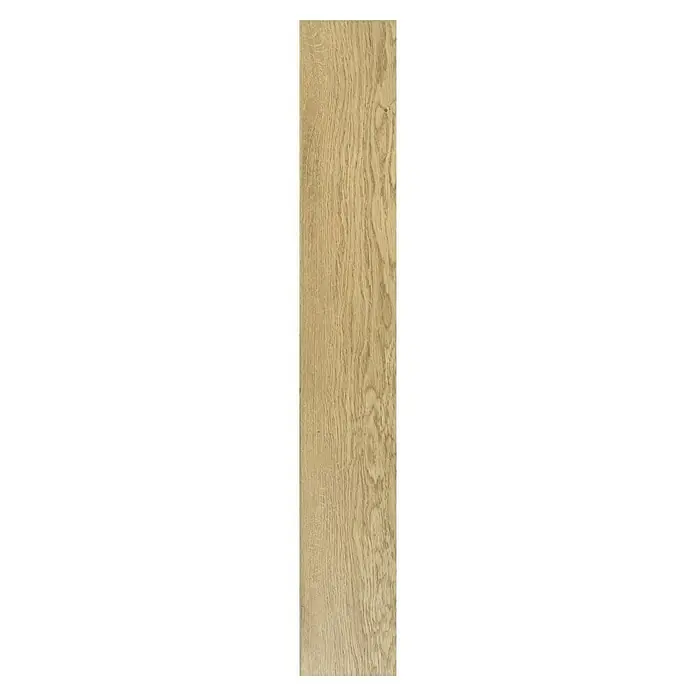 Suelo vinílico Corepel Natural - 195 x 1.380 x 5,5 mm, Beige - Primer plano de una sola lama de suelo laminado marrón claro que muestra un patrón natural de vetas de madera.\n