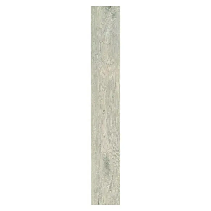 Suelo vinílico Corepel Gray Oak - 195 x 1.380 x 5,5 mm, Gray Oak - Primer plano de una tabla de madera clara con vetas y nudos, ideal para suelos o revestimientos de paredes.