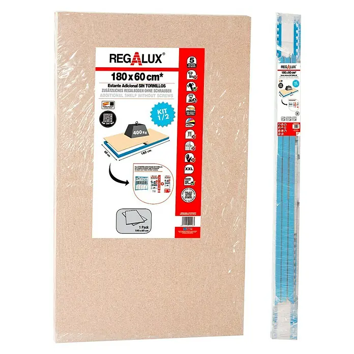 Regalux Balda adicional - L x An x Al: 180 x 60 x 1,2 cm - Estante adicional Regalux 180x60cm, sin tornillos. Ideal para almacenamiento extra con capacidad de carga de 400kg, montaje fácil, tamaño XXL.