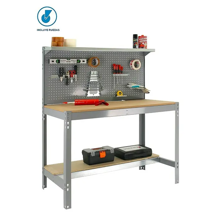 Simonrack Simonwork Banco de trabajo BT3 Mobile - L x An: 61 x 91 cm, Altura de trabajo: 152 cm, Carga soportada: 120 kg, Gris - Banco de trabajo con herramientas y accesorios, perfecto para proyectos de bricolaje.