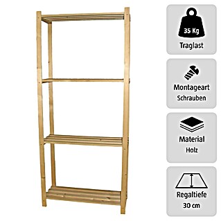 Regalux Regalsystem Heavy Holzregal (H x B x T: 170 x 75 x 30 cm, Traglast pro Boden: 35 kg, Anzahl Böden: 4 Stk., Schrauben, Natur)