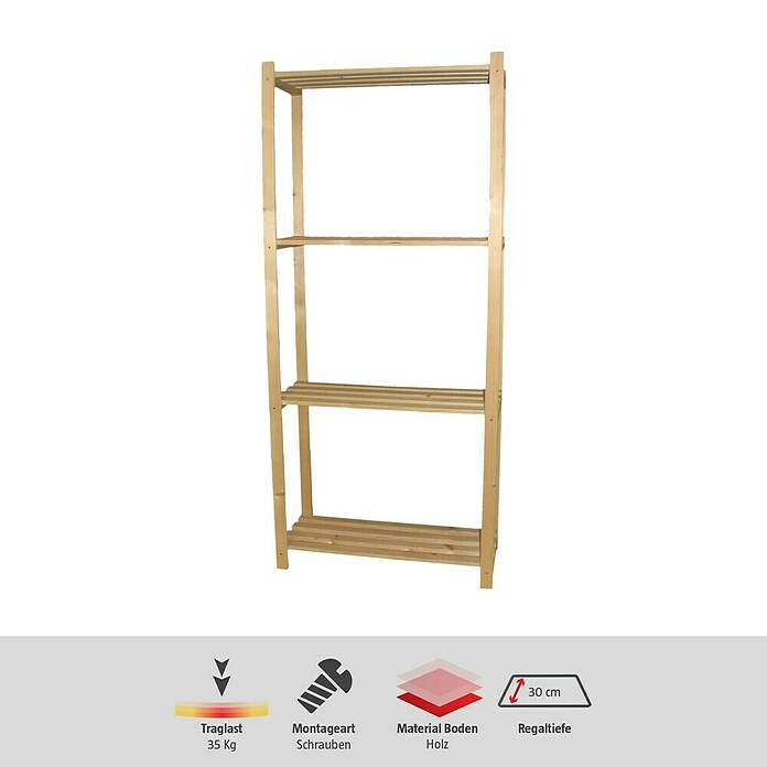 Regalux Holzregal simple (40 x 75 x 170 cm, Traglast: 45 kg/Boden, Holz)