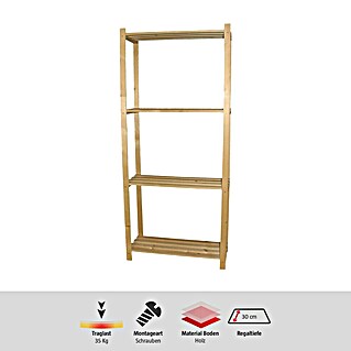 Regalux Regalsystem Heavy Holzregal (H x B x T: 170 x 75 x 30 cm, Traglast pro Boden: 35 kg, Anzahl Böden: 4 Stk., Schrauben, Natur)