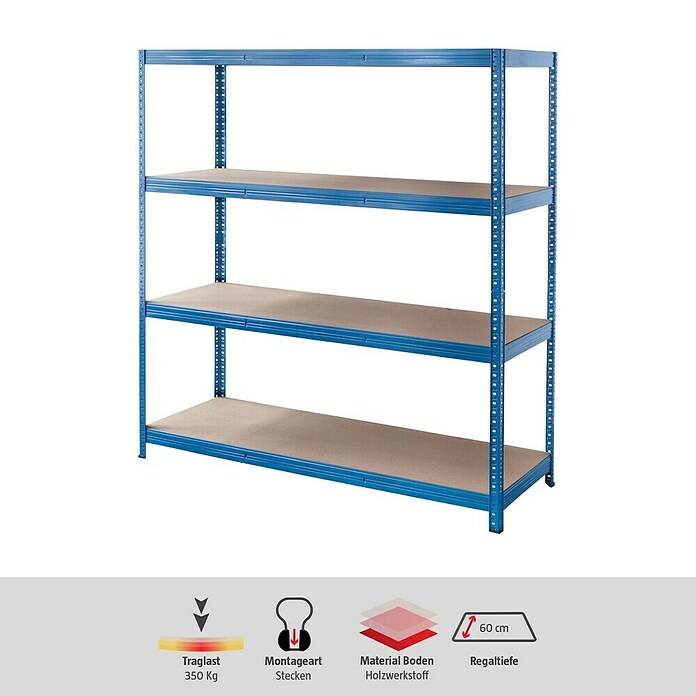 Regalux Metall-Schwerlastregal XXL (60 x 160 x 180 cm, Traglast: 350 kg/Boden, Stecken)