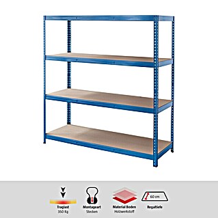 Regalux Schwerlastregal XXL (H x B x T: 185 x 160 x 60 cm, Traglast pro Boden: 350 kg, Anzahl Böden: 4 Stk., Stecken, Blau)