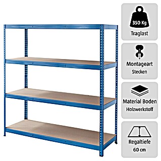Regalux Schwerlastregal XXL (H x B x T: 185 x 160 x 60 cm, Traglast pro Boden: 350 kg, Anzahl Böden: 4 Stk., Stecken, Blau)