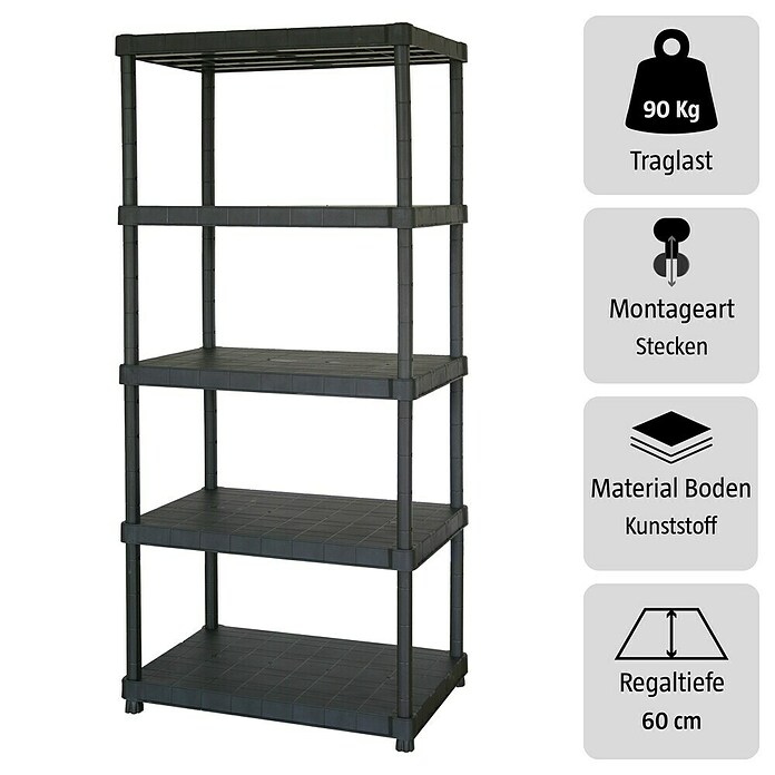 Regalux Kunststoffregal XL (60 x 90 x 187 cm, Traglast: 90 kg/Boden)