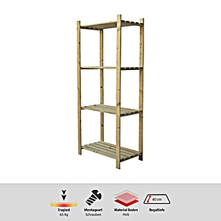 Regalux Regalsystem Heavy Holzregal (H x B x T: 170 x 75 x 40 cm, Traglast pro Boden: 65 kg, Anzahl Böden: 4 Stk., Schrauben, Natur)