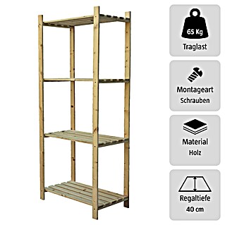 Regalux Regalsystem Heavy Holzregal (H x B x T: 170 x 75 x 40 cm, Traglast pro Boden: 65 kg, Anzahl Böden: 4 Stk., Schrauben, Natur)
