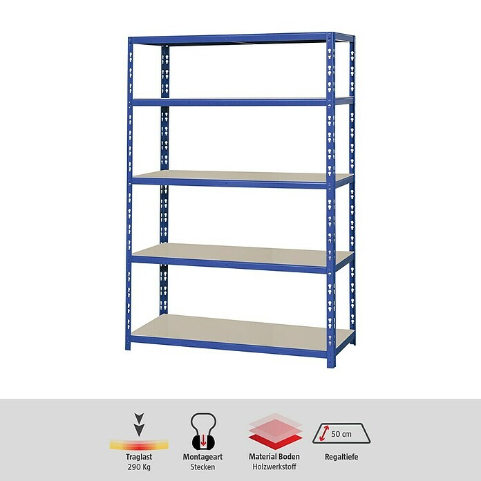 Regalux Metall-Schwerlastregal XL (50 x 120 x 180 cm, Traglast: 290 kg/Boden, Stecken)