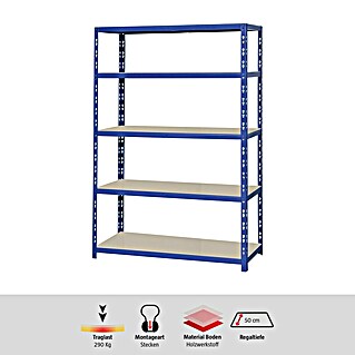 Regalux Schwerlastregal XL (H x B x T: 180 x 120 x 50 cm, Traglast pro Boden: 290 kg, Anzahl Böden: 5 Stk., Stecken, Blau)